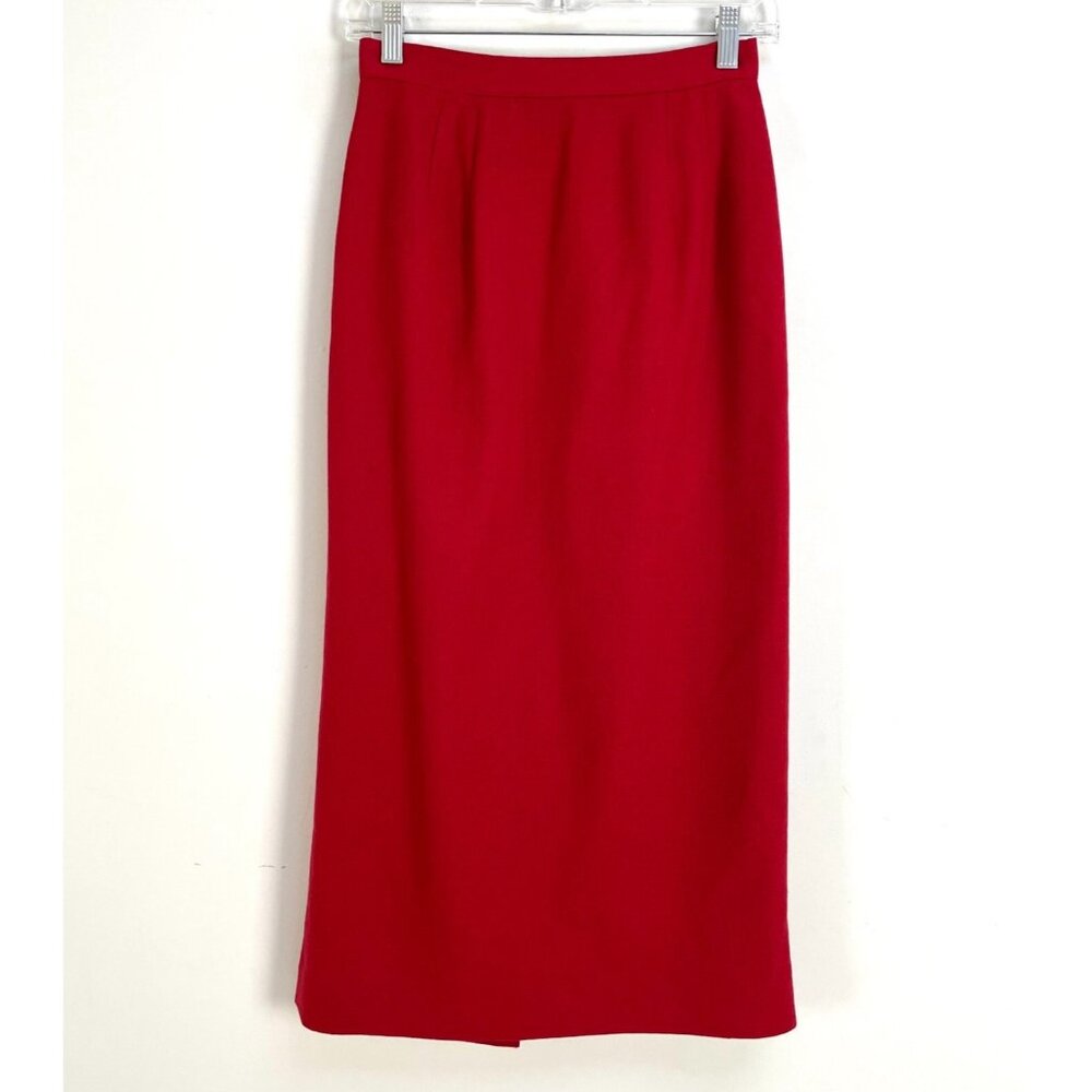 Vintage Lord & Taylor Womens 8 Petite Red 100%‎ Wool Midi Pencil Skirt Lined